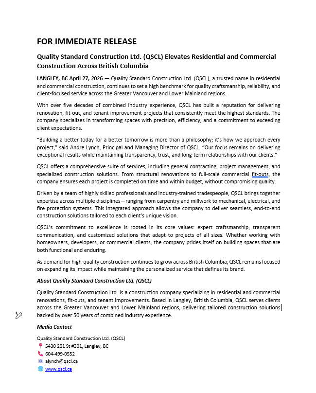 qscl press release